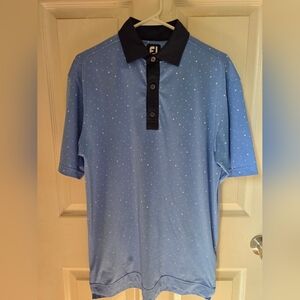 FootJoy Light Blue White Dot Polo with Navy Collar